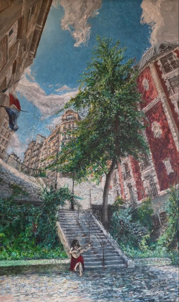 L'air fait danser le croissant du Cenis d'Alexandre Hassan - Exposition-vente consacrée à des peintures de Montmartre du 25 septembre au 25 novembre 2020 au restaurant Les Ambassades de Montmartre